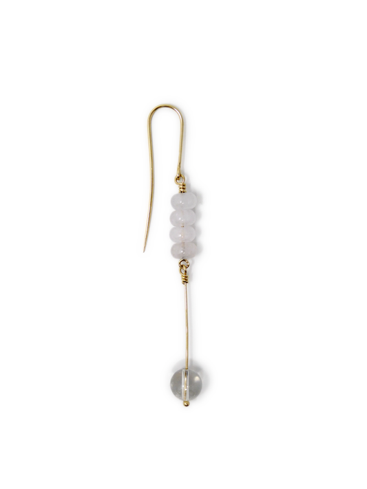 RUGIADA EARRING IV - Solid 18K Yellow Gold, Rock Crystal & Pink Quartz