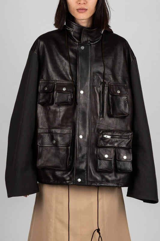 CARICO JACKET - Calfskin Leather, Polyester Canvas