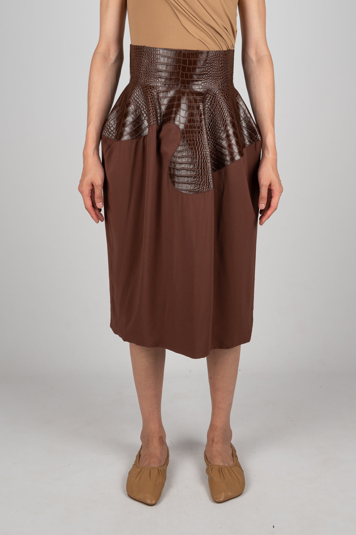 ONDA SKIRT - Croc Embossed Leather / Viscose Crepe