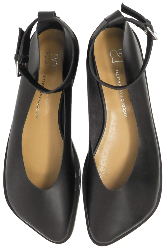 OBLIQUA ANKLE-STRAP FLATS - CALFSKIN LEATHER